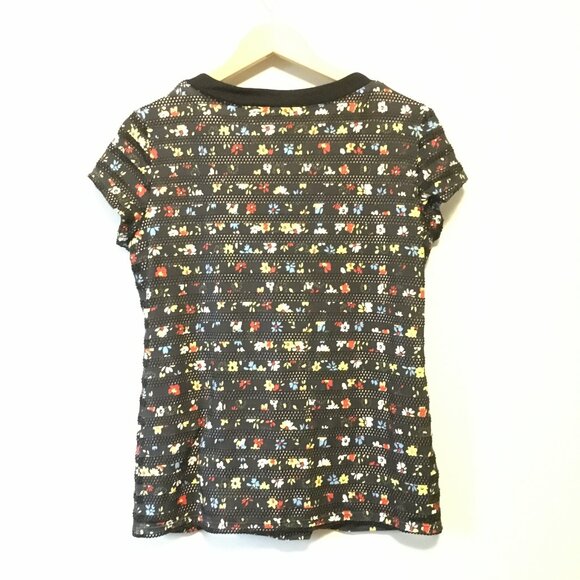 Retro Floral and Mesh Cross Lace Up Tee - Picture 4 of 16